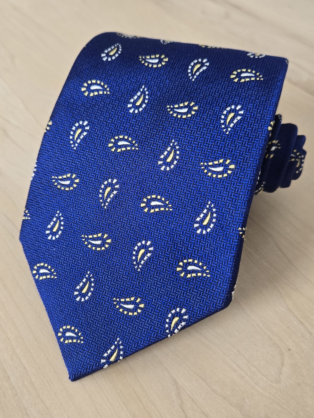 Brooks Brothers Royal Blue Paisley Silk Tie with Gold Accents